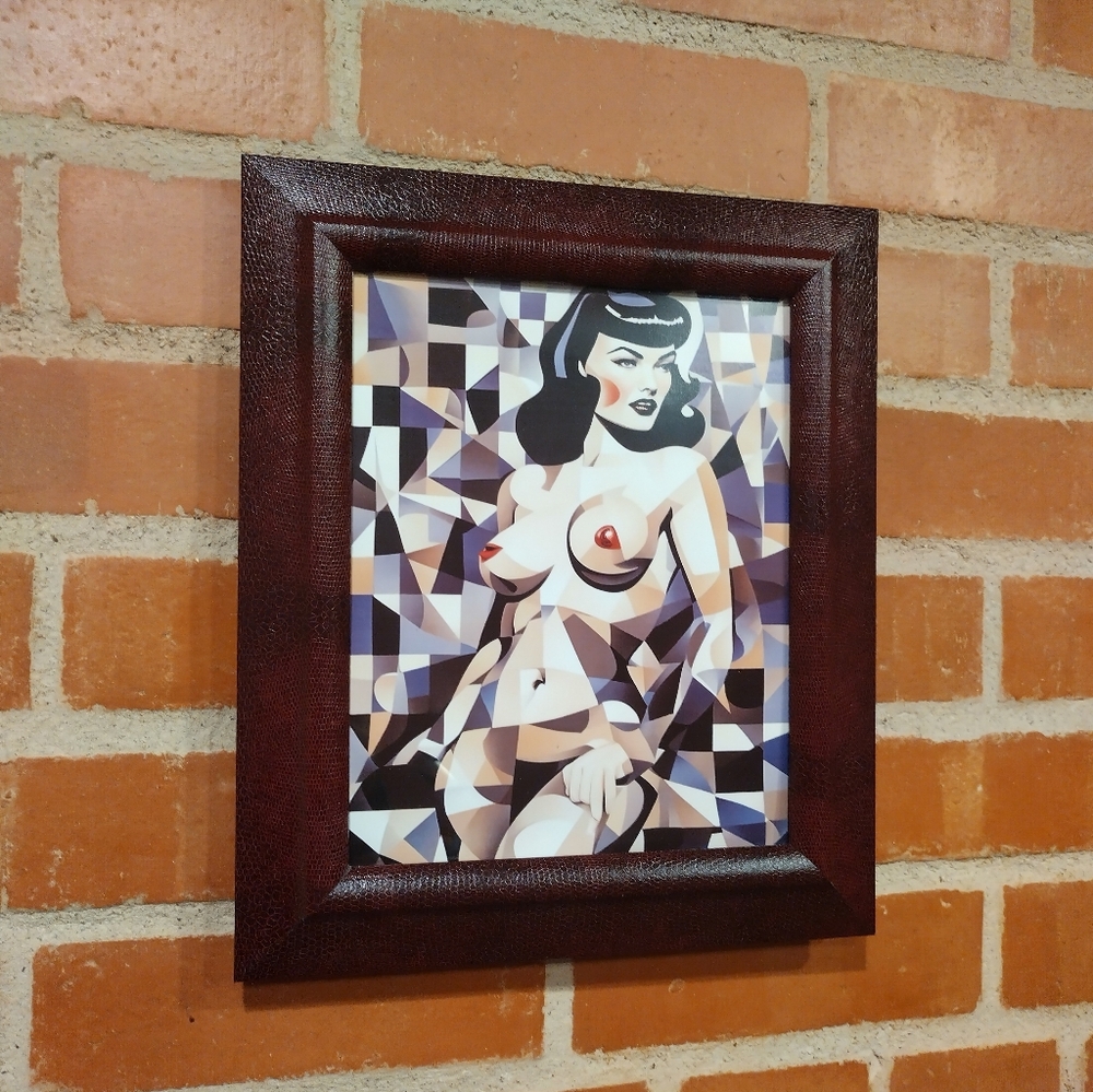 Bettie Page Nude abstract Rockabilly Picasso Style Pinup Cubism Framed A…